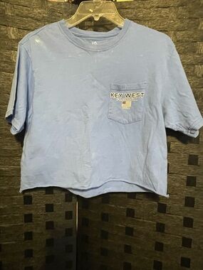 Southern Tide KEY WEST Blue Cotton Cropped Logo T-shirt S Distressed Look